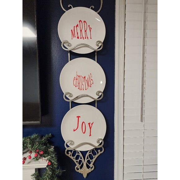 Set Of 4 Decorative Christmas Plates With Red Holiday Greetings - Joy Peace Merr - Picture 5 of 6